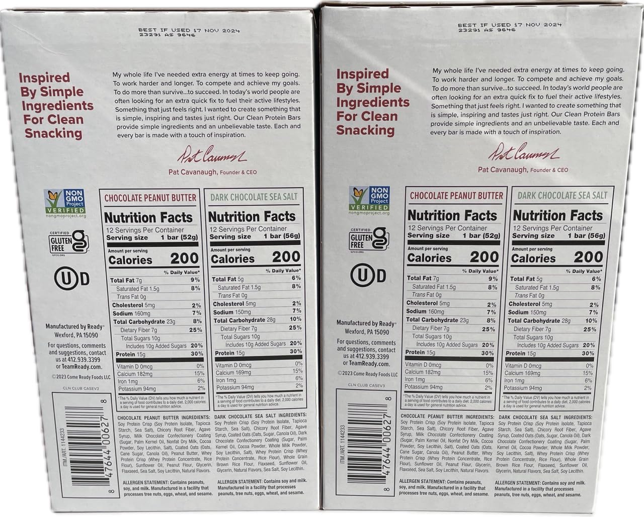 Come Ready Nutrition Clean Protein Bars (2 pack) 48 Total Bars - 24 Chocolate Sea Salt and 24 Chocolate Peanut Butter ONLY $1.38