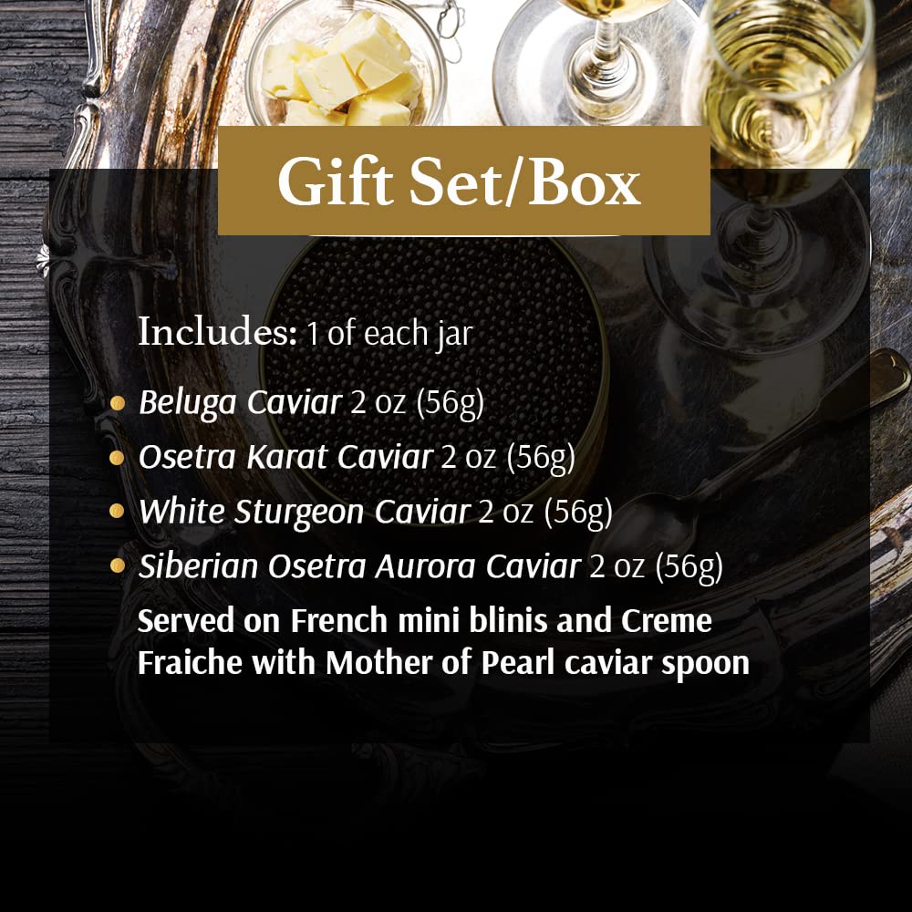 Olma Supreme Caviar Gift Set - 8 Oz (224G) Of Caviar, Includes Beluga, Osetra, White Sturgeon, Siberian Osetra Aurora, Serving S