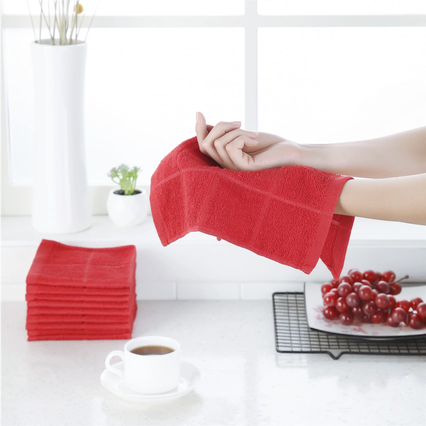 Glynniss Dishcloths Kitchen Highly Absorbent Dish Rags 100% Cotton Dish Cloths For Washing Dishes (Red)