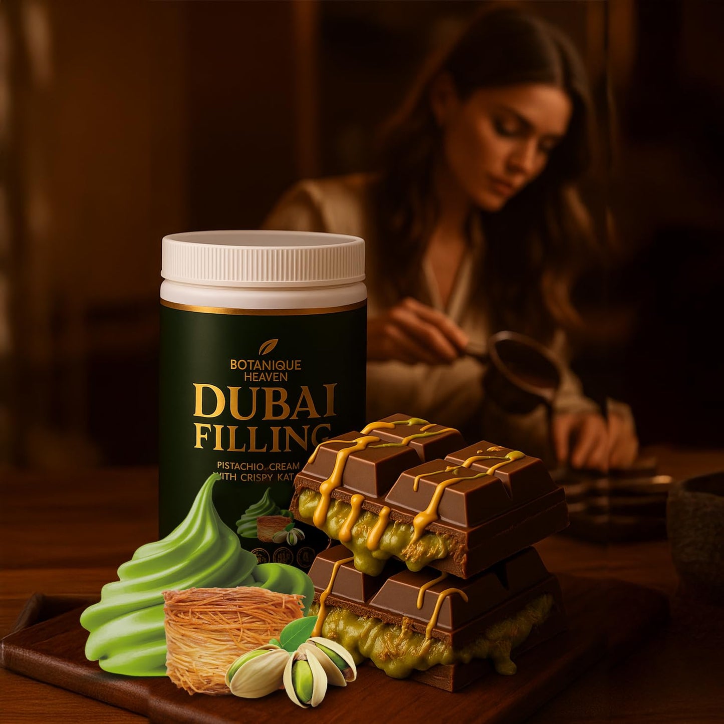 Botanique Heaven Pistachio Cream with Crispy Kataifi   2.2 lb (1 kg) Bulk Tub - enhanced Dubai Chocolate Bar Filling & Knafeh Spread | Sweet Pistachio Dessert Cream Vegan  Halal  Kosher | GMP & FDA Facility