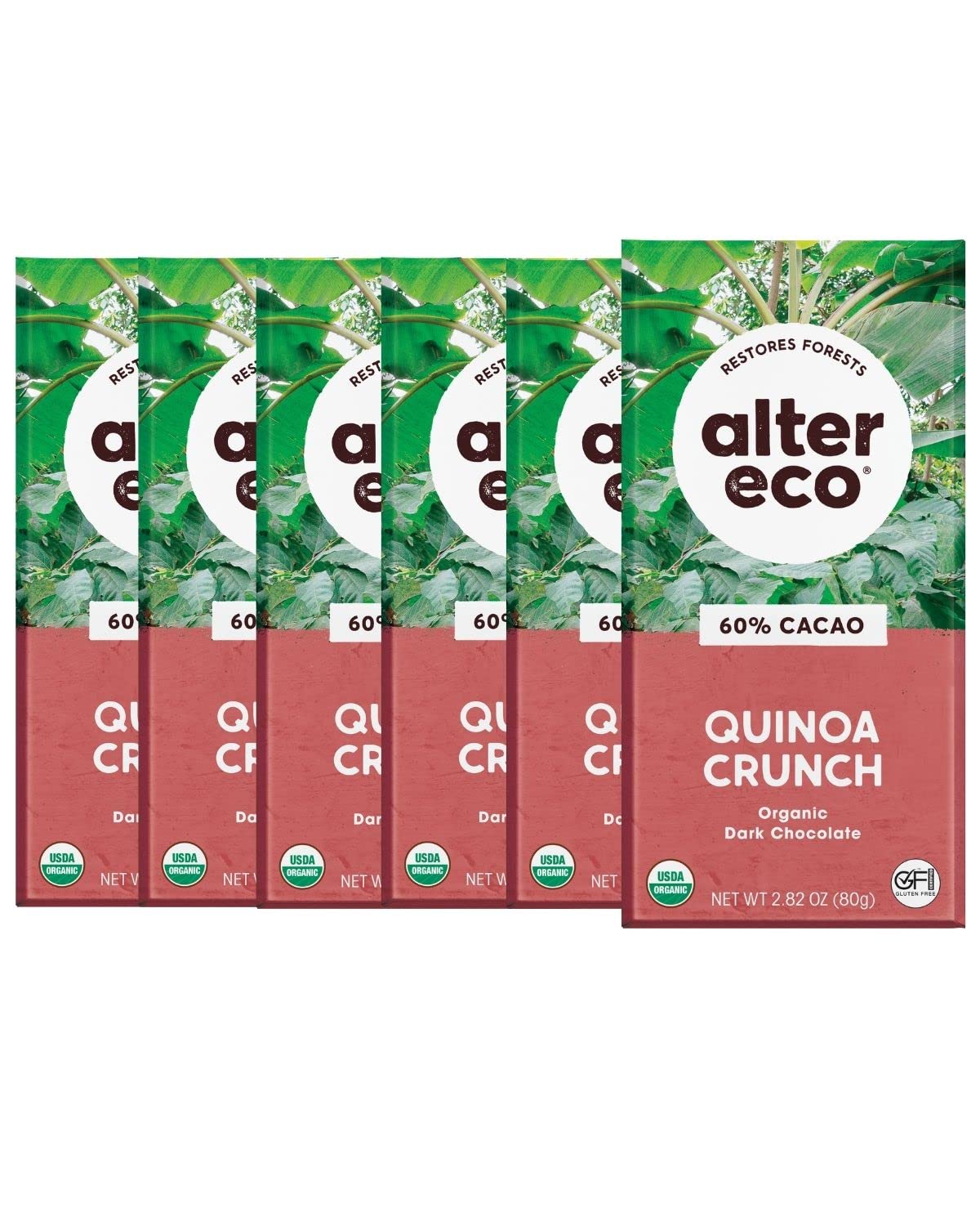 Alter Eco Dark Chocolate Bars, Organic & Fair Trade, Gluten Free, 6 Count Quinoa Crunch