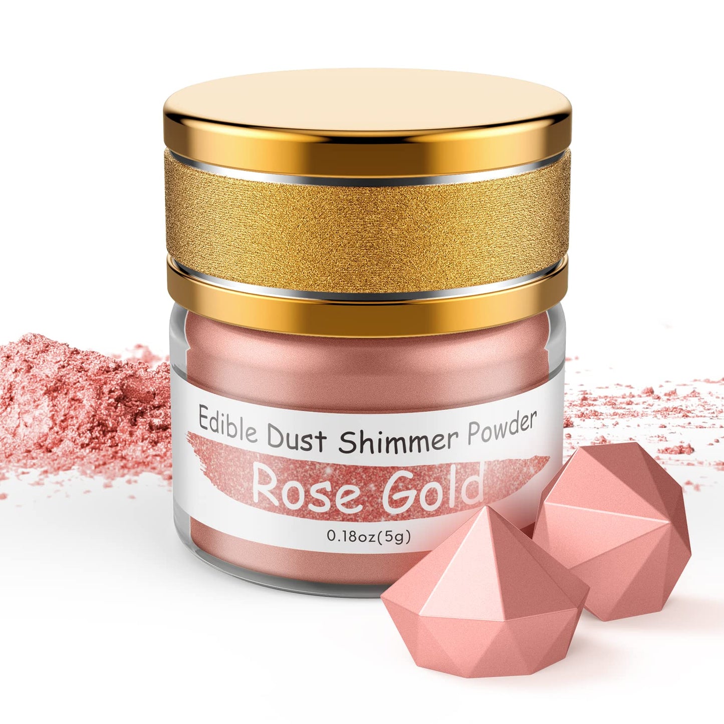 Jelife Rose Gold Edible Luster Dust - 5 Grams Food Grade Cake Dust Shimmer Powdered, Edible Metallic Powder Food Coloring For Cake Decorating, Chocolates, Fondant, Drinks, Painting & More, Vegan