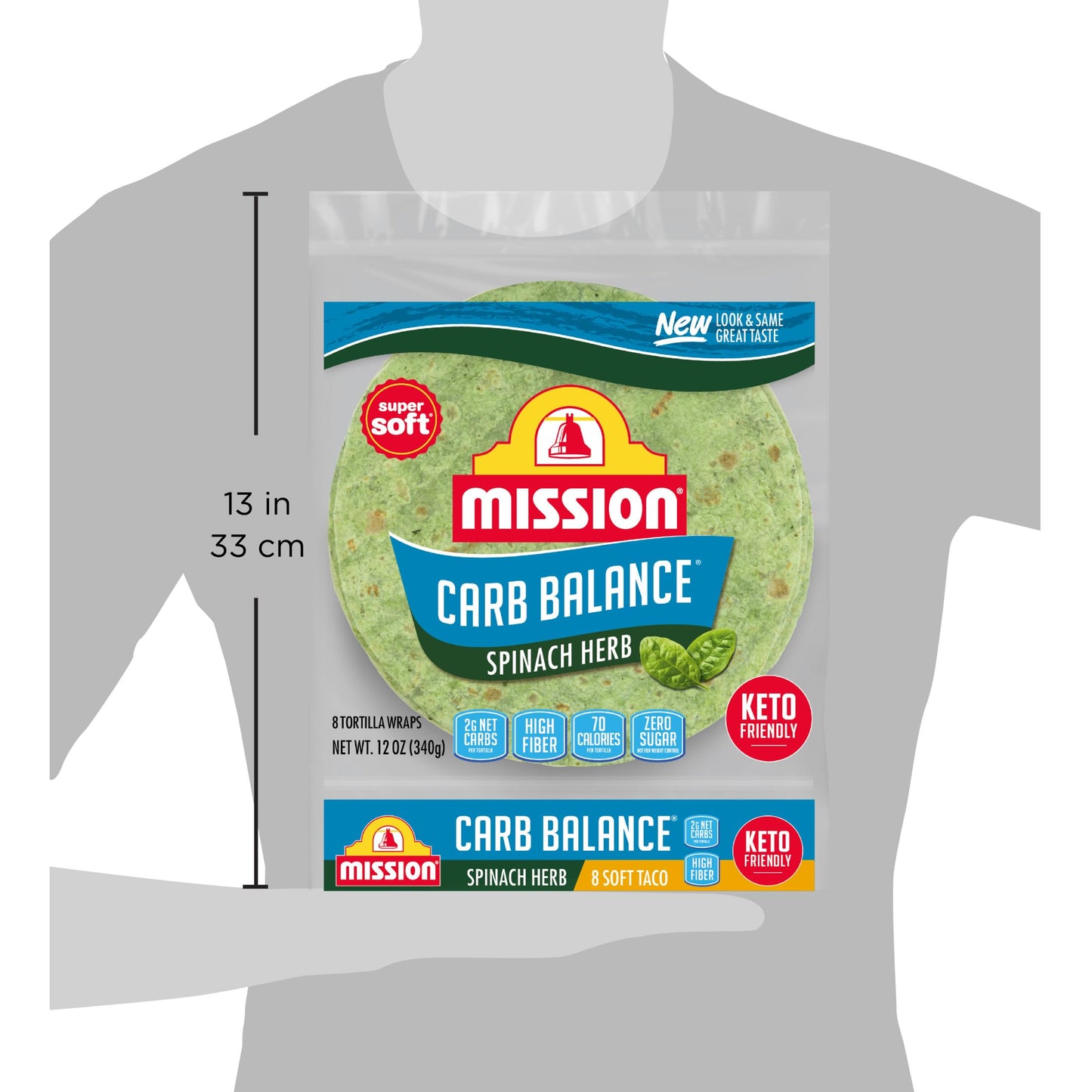 Mission Carb Balance Spinach Herb Tortilla Wraps, 8 Count, Low Carb, Keto, High Fiber, No Sugar