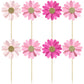Ephlyn 24Pcs Daisy Cupcake Toppers Flower Cake Decorations 4.3cm x 12cm Rose Red Pink Paper