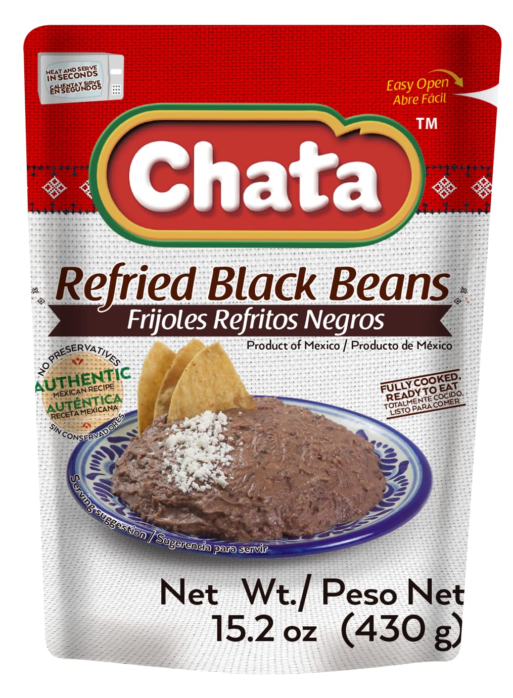 Chata Traditional Mexican Refried Black Beans, 15.2, Pack of 12