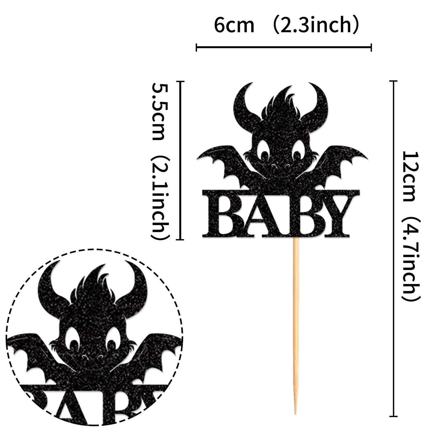 Ercadio 24 Pack Dragon Baby Cupcake Toppers Black Glitter Dragon Baby Cupcake Picks Cute Dinosaur Cupcake Topper Dragon Cupcake