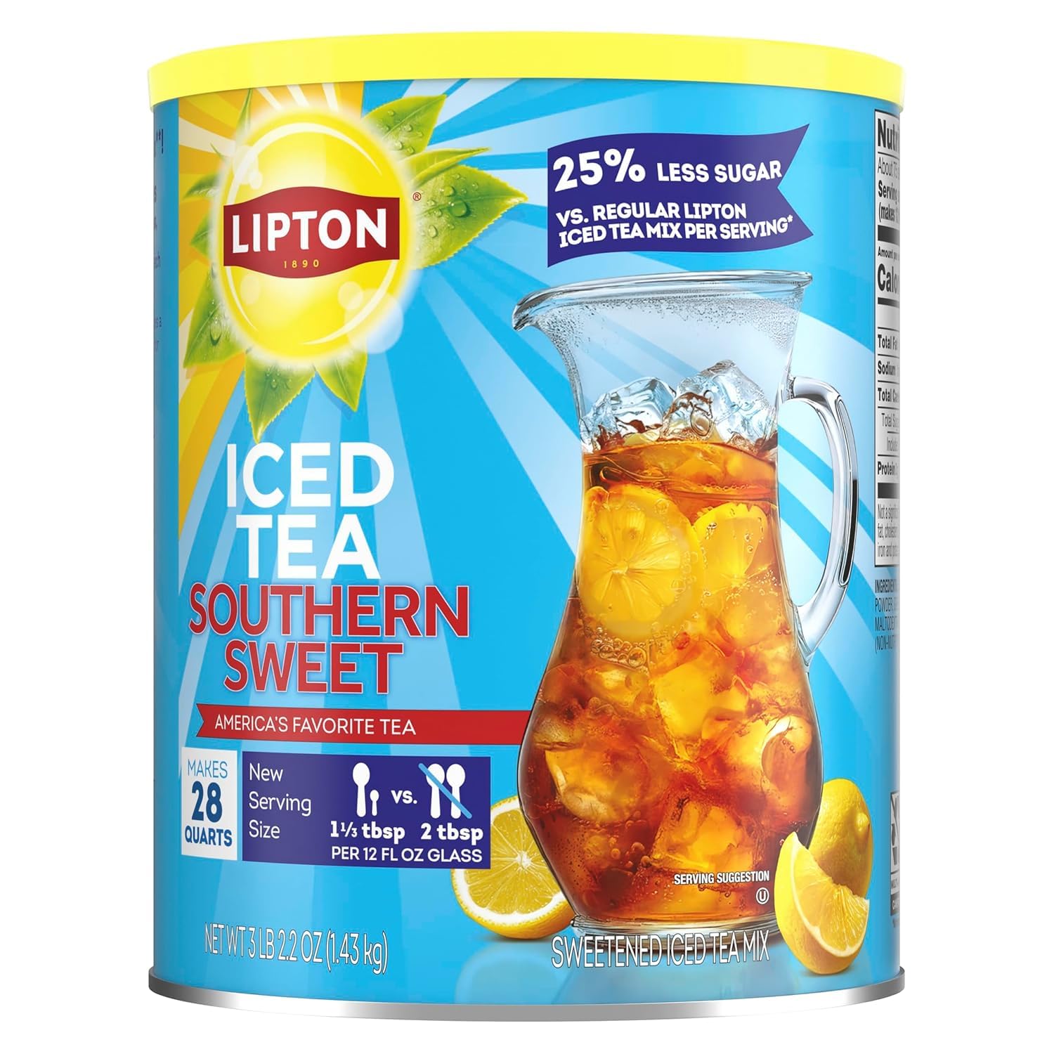 Lipton Iced Tea Mix, Reduced Sugar, Southernn Sweet Tea, Makes 28 Quarts, 2.2 Ounce(Pack of 1)