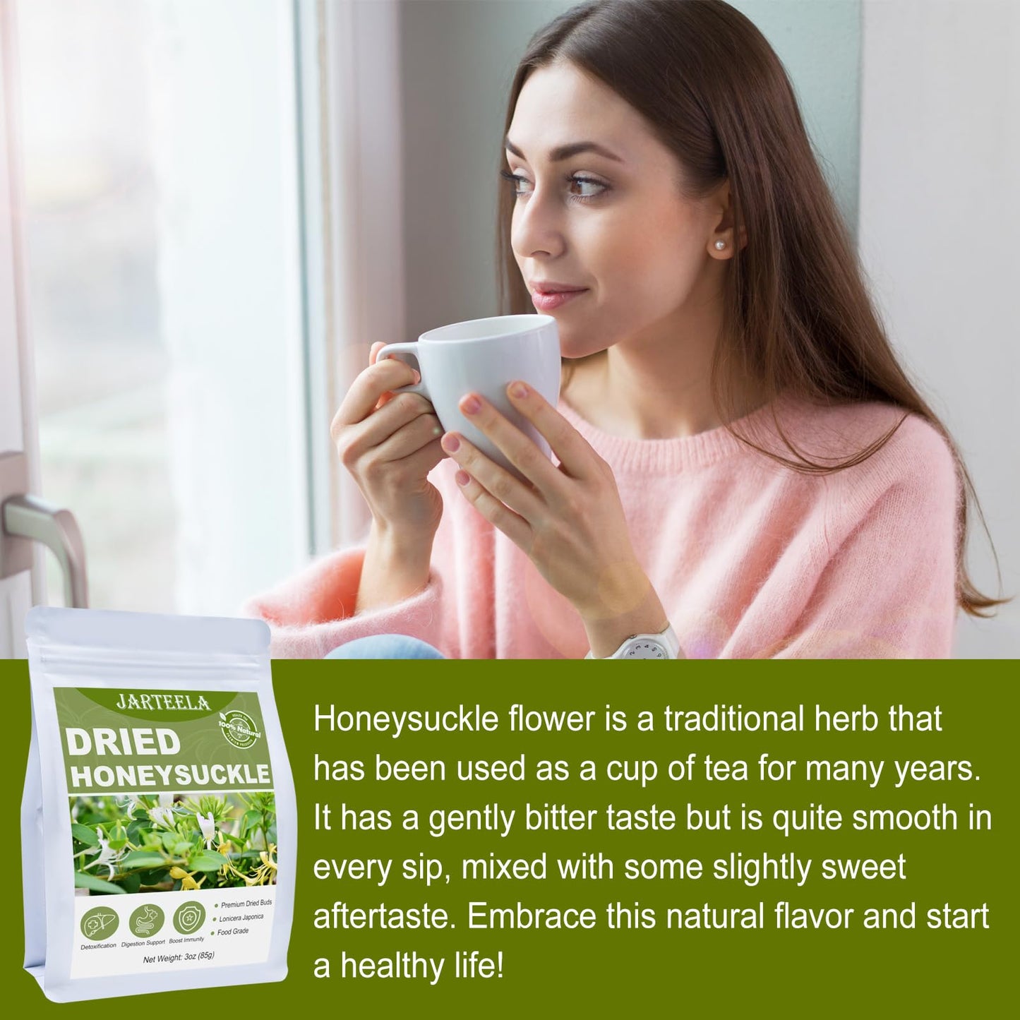 Jarteela Dried Honeysuckle Flower Tea - Non-GMO, Caffeine-Free, 3oz/85g