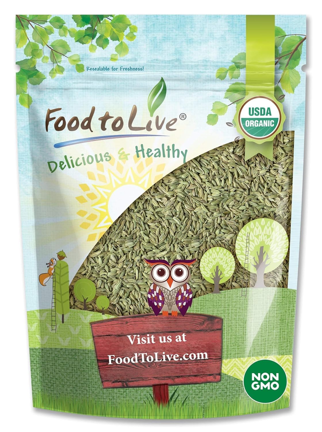 Food to Live Organic Fennel Seeds, Non-GMO, Vegan, 2 Pounds, Whole Raw Seeds
