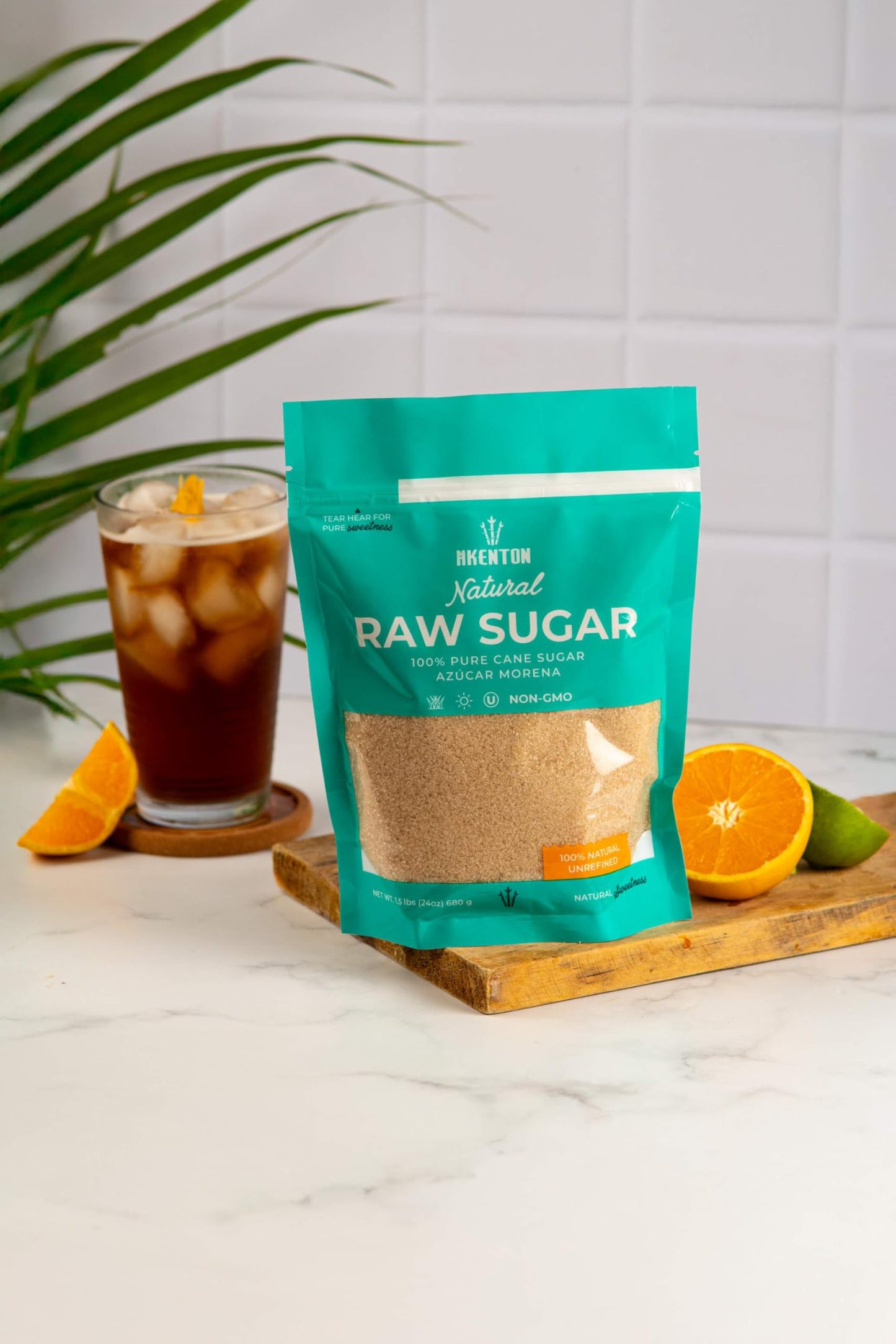 Akenton Natural Raw Cane Sugar, 1.5 Pound Resealable Bag | 100% Natural, Unprocessed, Unbleached, Unrefined Sugar | Gluten-Free,