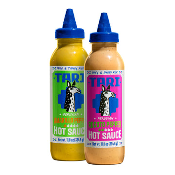 Tari Peruvian Hot Sauces, Two-Pack, Aji Amarillo Pepper Sauce & Aji Rocoto Pepper Sauce Flavors, Perfect for Burgers, Tacos, Egg