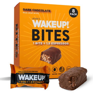 Wake Up! Energy Bites – Dark Chocolate – 8 Pack | 1 Bite = 1.5 Espressos (175Mg Clean Caffeine) | Vegan, Gluten-Free, Kosher | Smooth Focus & Crash-Free Energy For Work, Study & Fitness