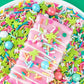 Sweets & Treats Boutique Luau Cake Decorations - 4oz Ice Cream Sprinkles, Pastel & Bright Jimmies with Edible Palm Tree Candy