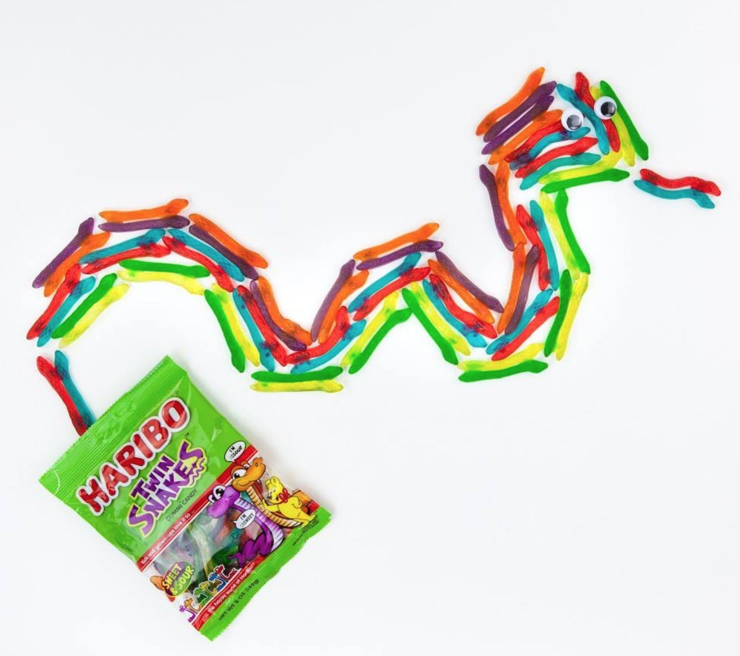 Haribo Gummi Candy, Twin Snakes Sweet & Sour Gummy Candy, 5 Ounce Share Size Bags (Pack Of 12) Delicious Soft & Chewy Snacks, Assorted Fruity Flavors