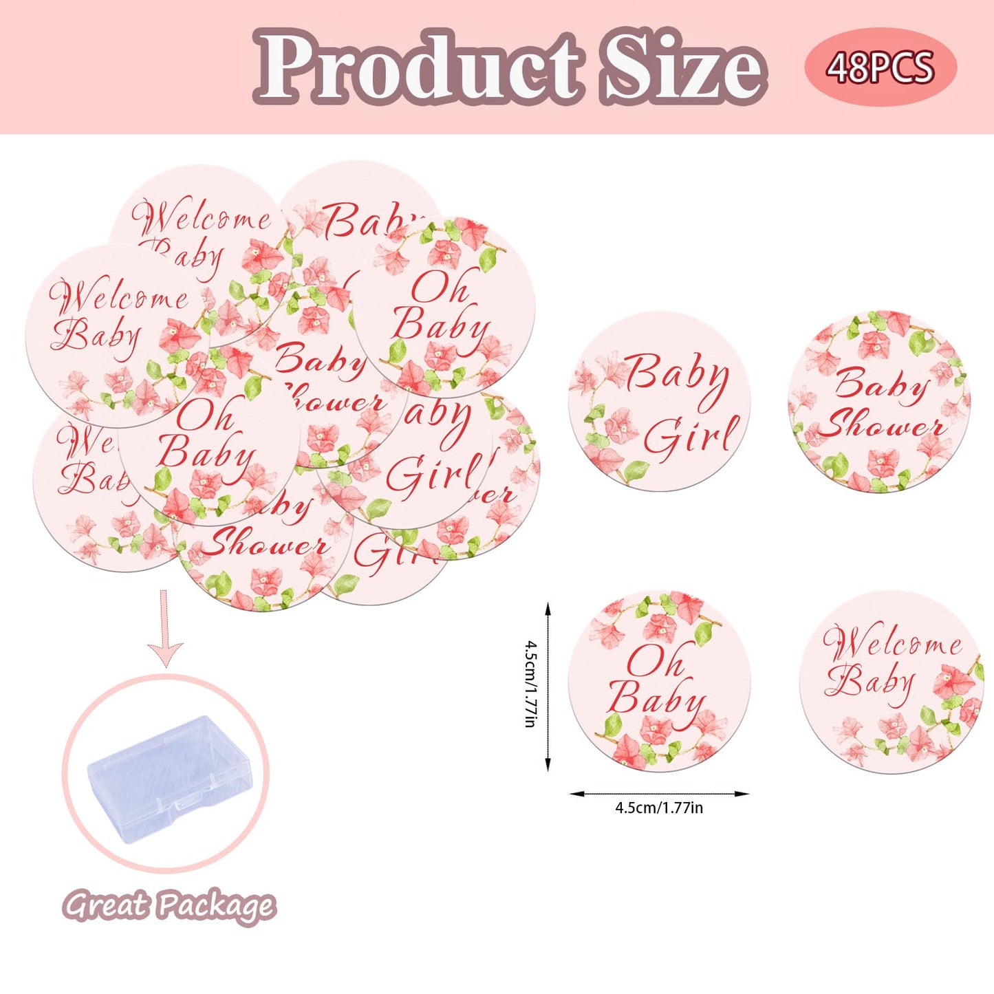Fyeoxle 48 Pack Edible Baby Shower Cupcake Toppers Wafer Paper Floral Oh Baby Wecome Baby Cupcake Picks Greenery Frames Baby Gir