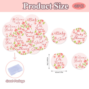 Fyeoxle 48 Pack Edible Baby Shower Cupcake Toppers Wafer Paper Floral Oh Baby Wecome Baby Cupcake Picks Greenery Frames Baby Gir