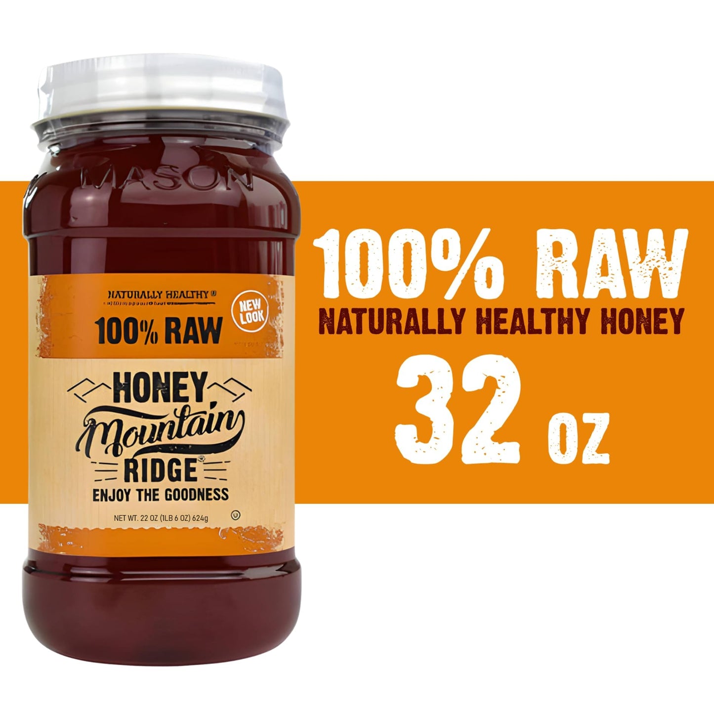 Mountain Ridge Honey, Naturally Healthy 100% Pure Raw Honey, 32 Ounces