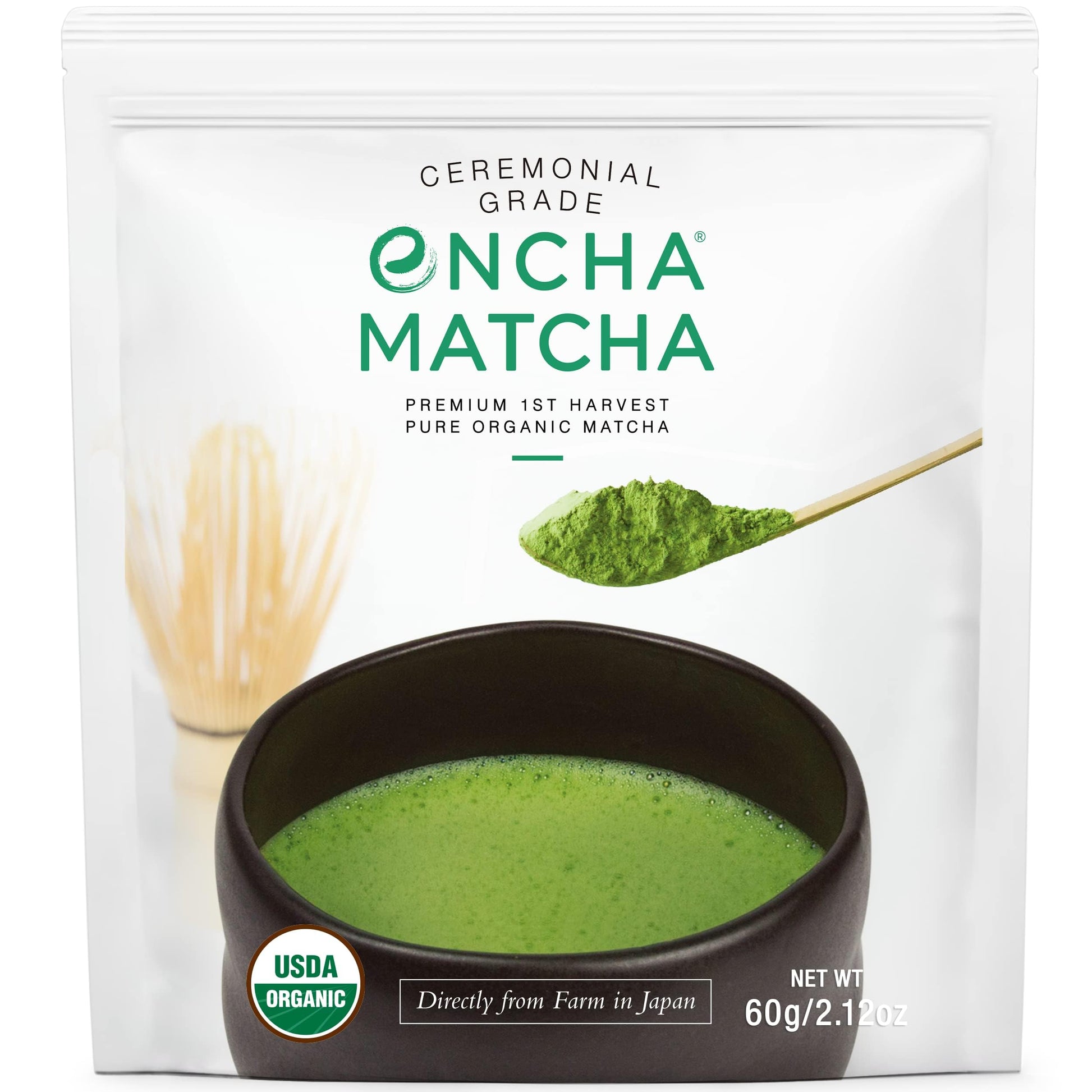 Encha Ceremonial Grade Matcha Powder - Organic Japanese Green Tea - 60g/2.12oz - First Harvest - Uji, Japan