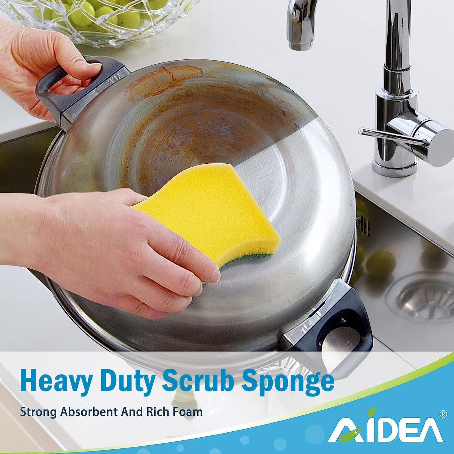 Aidea Heavy Duty Scrub Sponge-50 Count, Cleaning Sponge, Kitchen Dish Sponge, Effortless Cleaning Eco Scrub Pads For Dishes,Pots