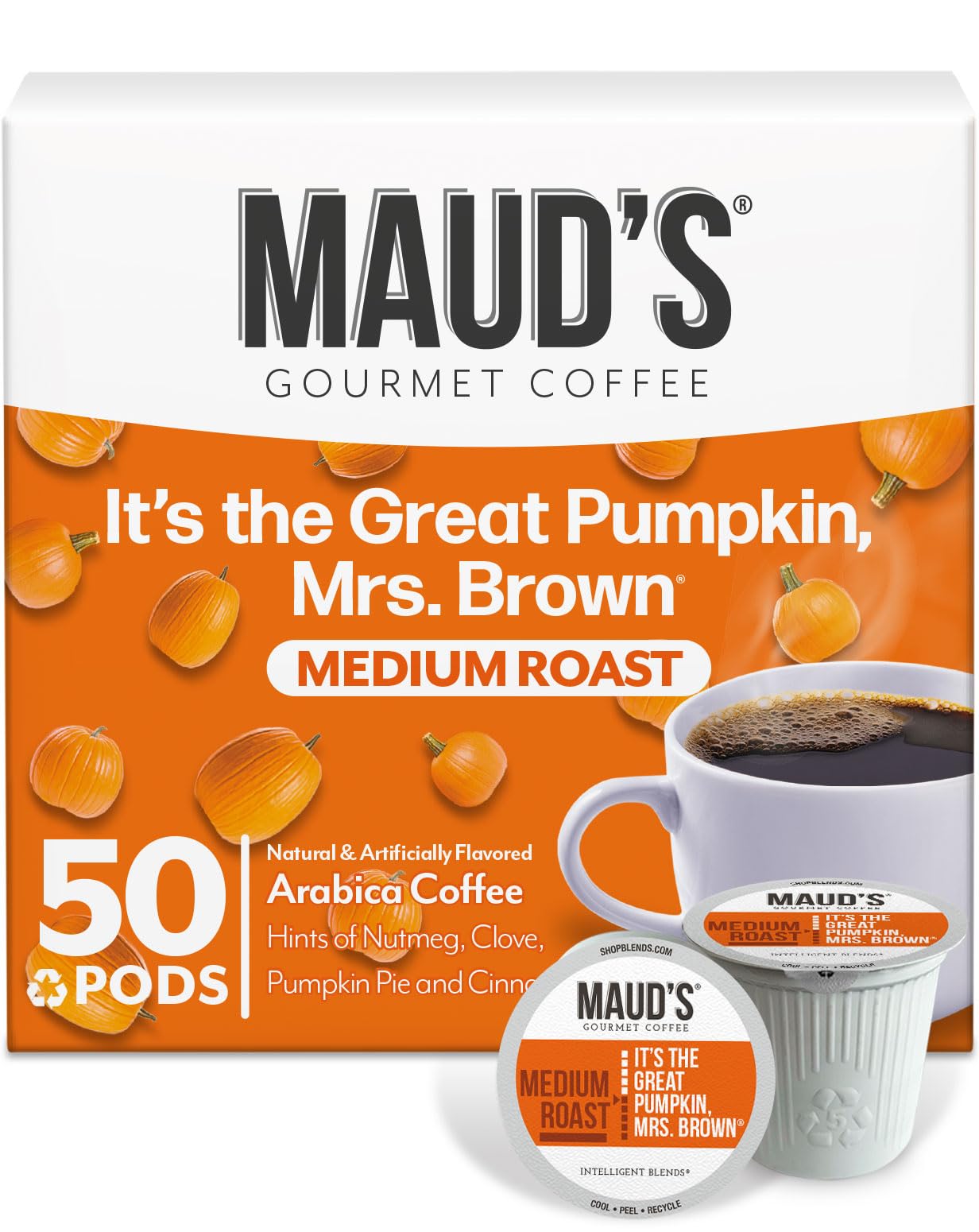 Maud s Pumpkin Spice Flavored Coffee Pods  50 ct - 100% Arabica Medium Roast Coffee  Solar Energy Produced Recyclable Single Coffee Pods Compatible with Keurig K-Cup malt-inspired