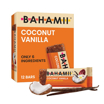 Bahamii Snack Bars, Dates & Nuts, Gluten Free, Vegan, 12 Pack, No Added Sugar, Good Source of Fiber, Coconut Vanilla