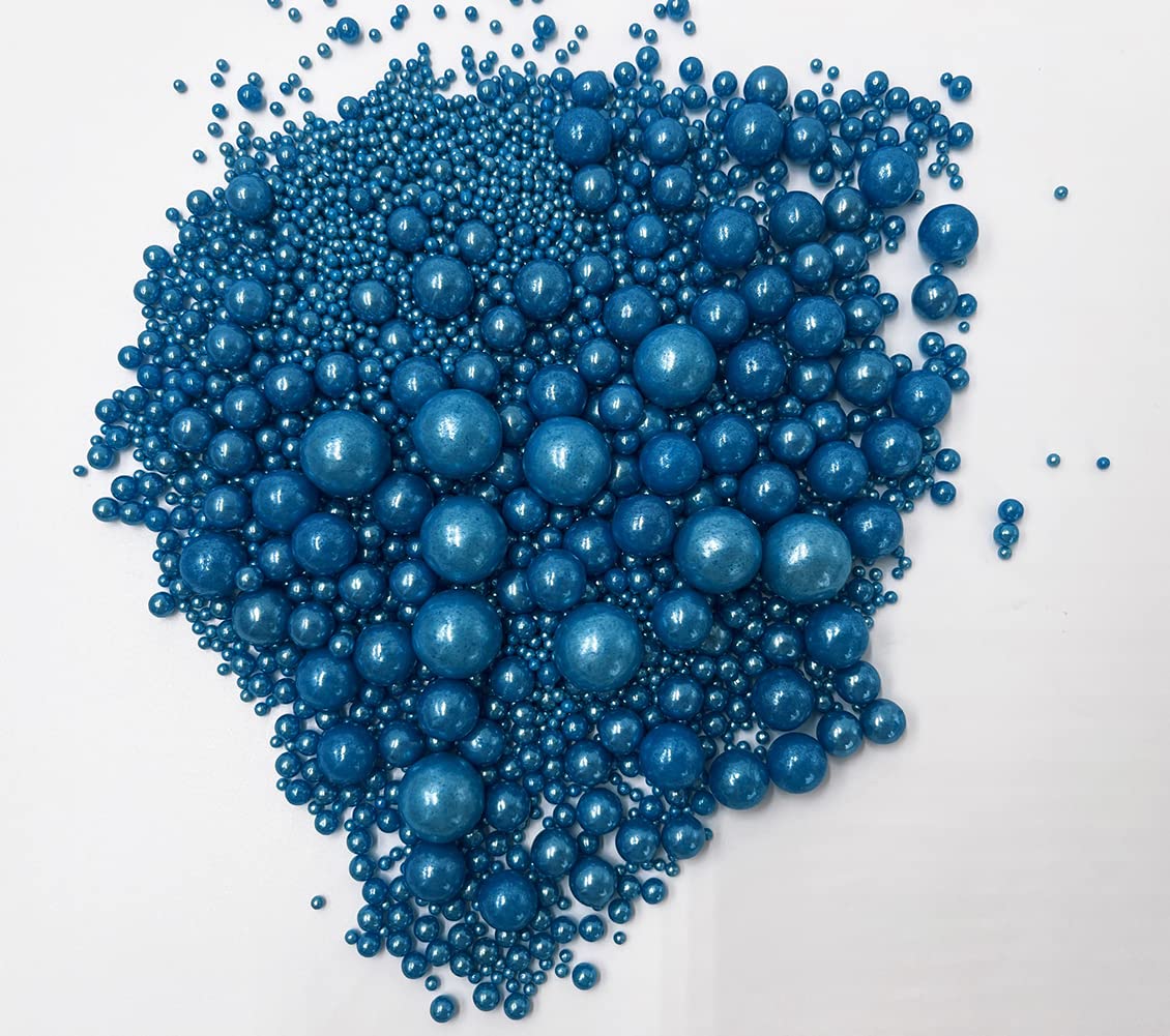 Kuting Sprinkles Edible Navy Royal Blue Pearl Sugar Candy Cupcake Topper 120g, Starry Sky Blue Decorative Glitter Mix for Baking