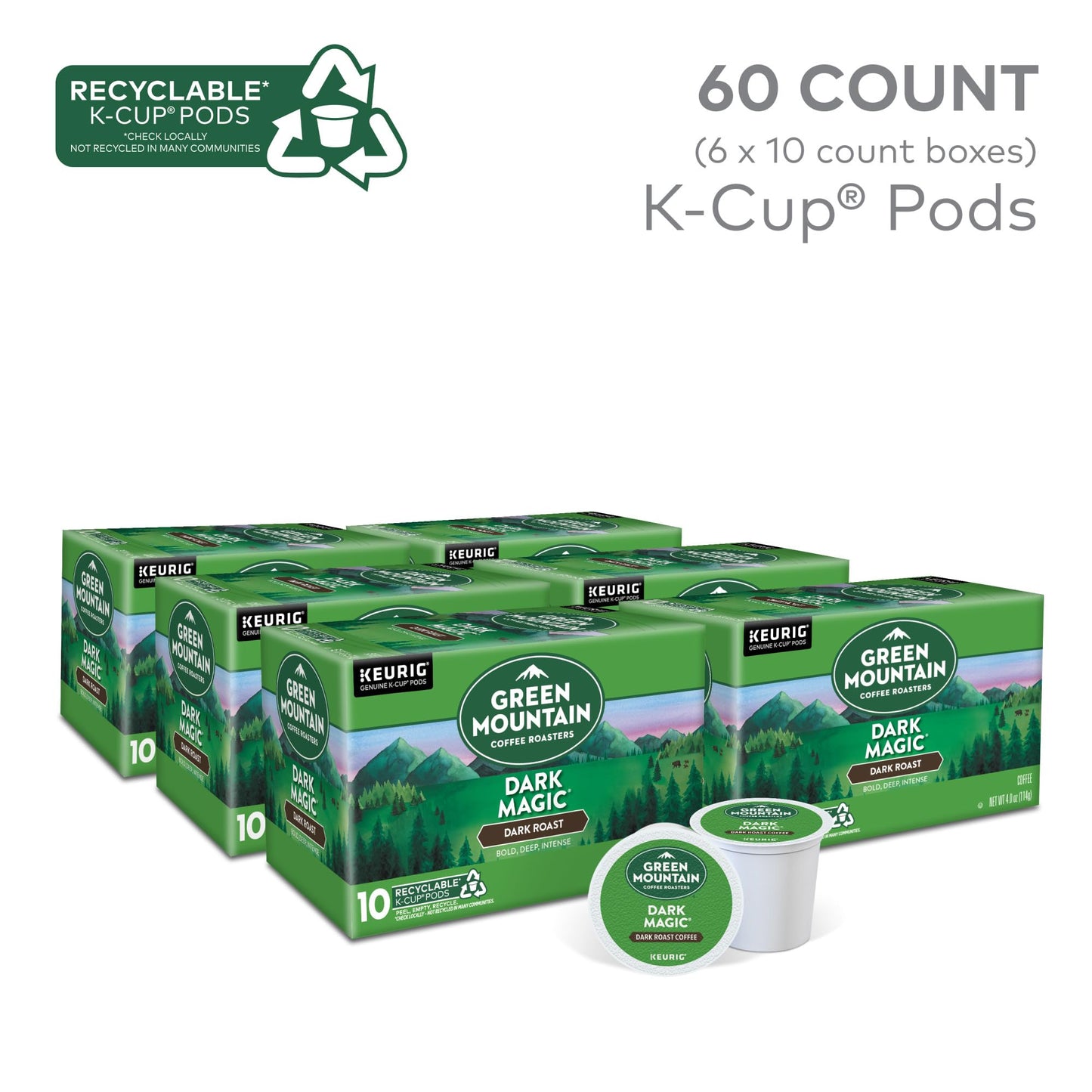 Green Mountain Coffee Roasters Dark Magic, Keurig Single Serve K-Cup Pods, Dark Roast Coffee, 60 Count, (6 Packs Of 10)