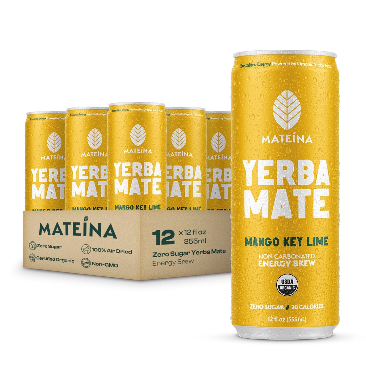 Mateina Yerba Mate Zero Sugar Energy Drink - 120mg Natural Caffeine - Organic  Non-GMO  Non-Carbonated - Dr. Andrew Huberman Recommended - 12 Pack (12oz Cans) (12 Pack  Mango Key Lime)