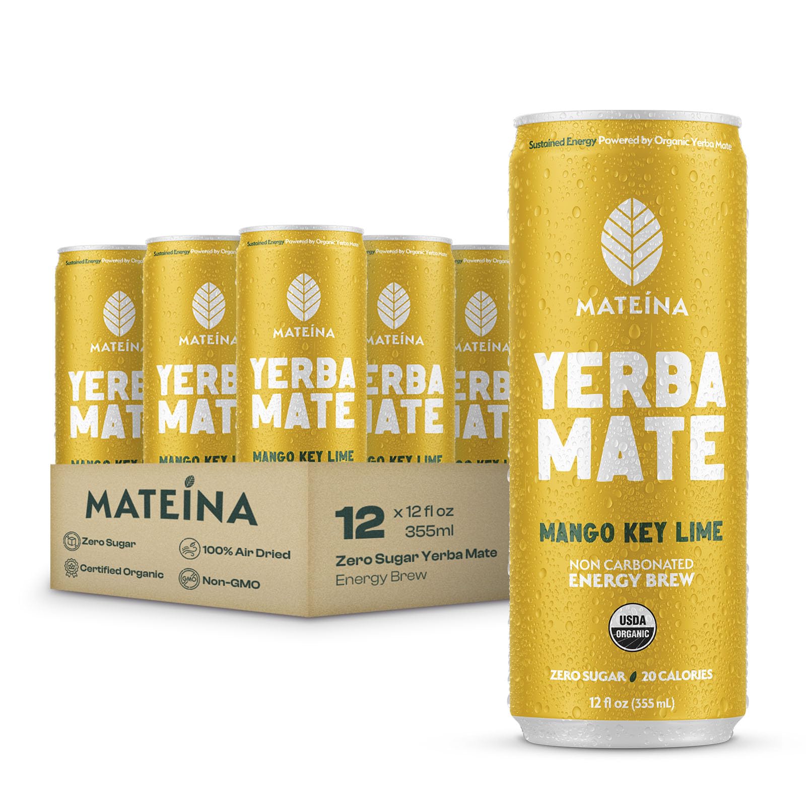Mateina Yerba Mate Zero Sugar Energy Drink - 120mg Natural Caffeine - Organic  Non-GMO  Non-Carbonated - Dr. Andrew Huberman Recommended - 12 Pack (12oz Cans) (12 Pack  Mango Key Lime)