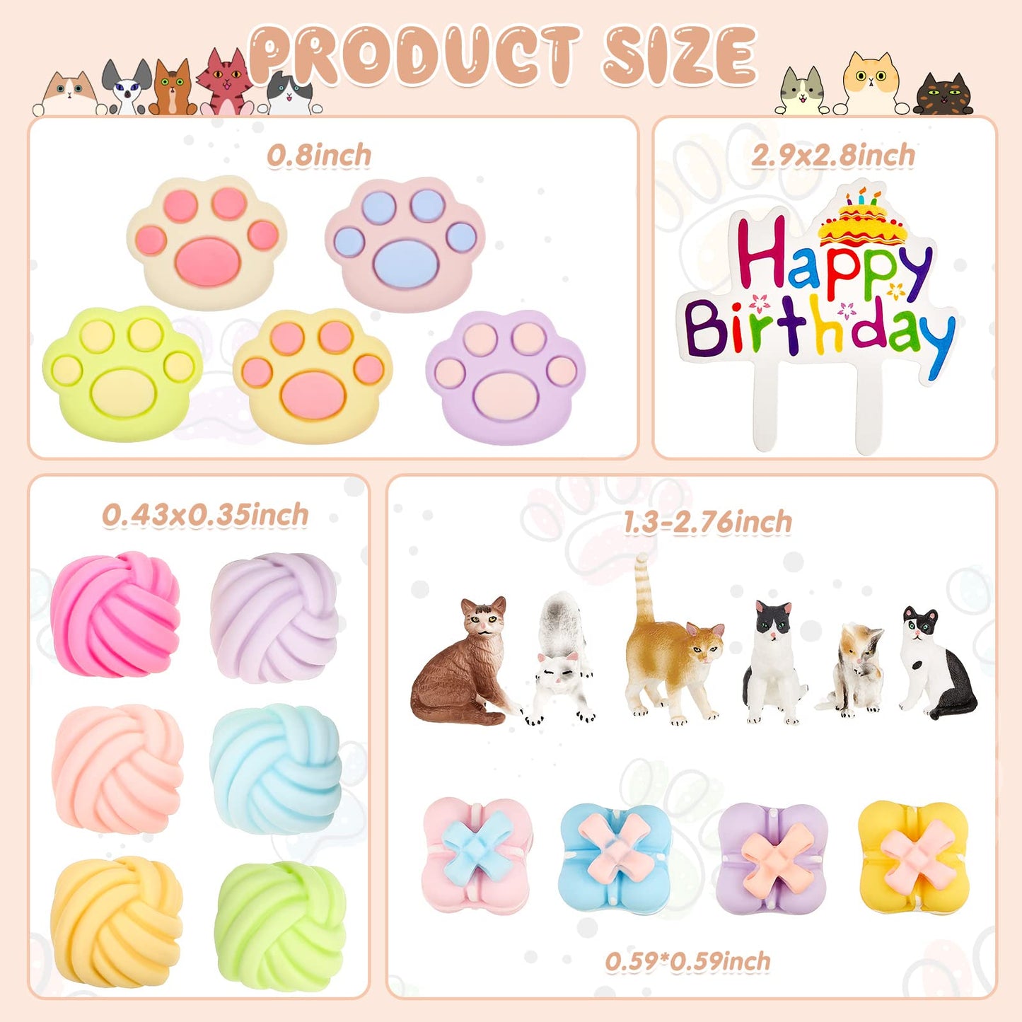 Chunful Cat Cake Topper Set, 26 Pcs Cute Figurines for Birthday Party, Resin, Gray/Black