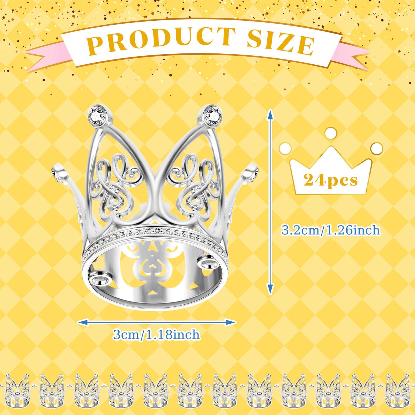 Junkin 24 Pcs Mini Crowns Mini Gold Crown Cake Topper for Flower Bouquets Small Vintage Tiara Cake Topper for Flower Arrangement