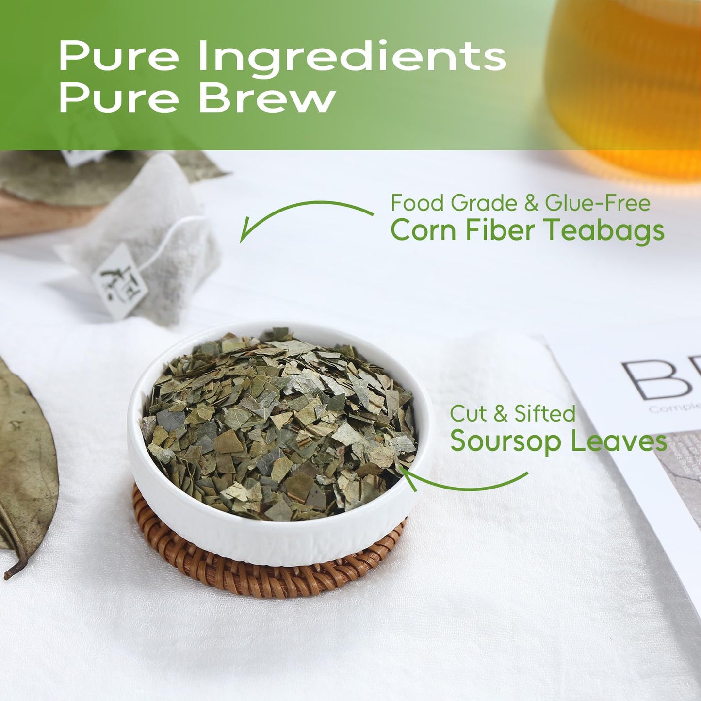 FullChea Soursop Leaves Tea Bags - 40 Count - Non-GMO, Caffeine-free, Improve Digestion, Support Healthy Skin & Sleep
