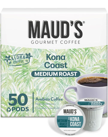 Mauds Kona Coffee Pods  50ct  Medium Roast Coffee in Recyclable Single Serve Pods - 100% Arabica Coffee  Compatible with Keurig K Cups Maker