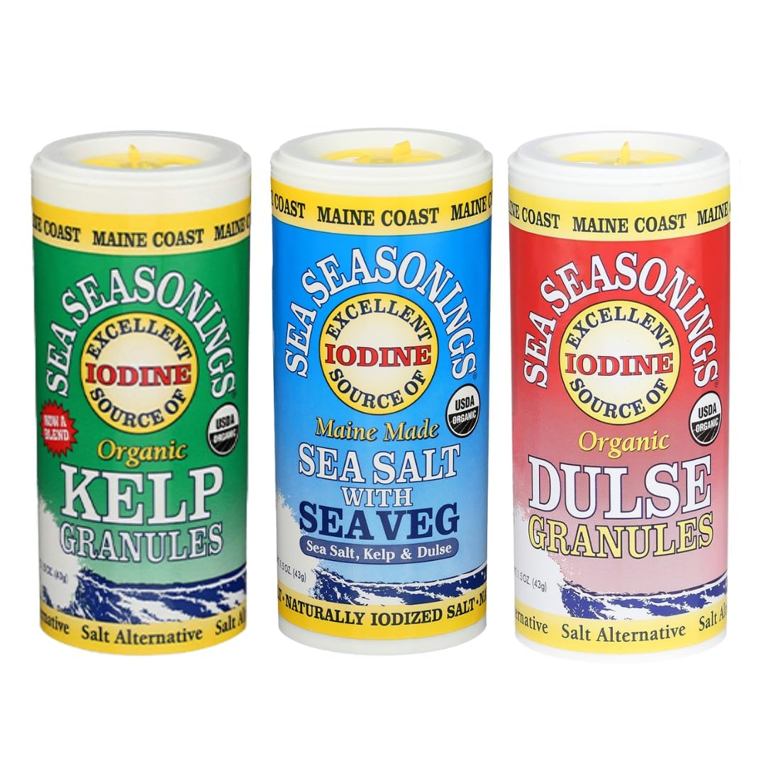Maine Coast Sea Vegetables Sea Seasonings Variety Pack | Organic Dulse, Kelp & Triple Blend Flakes | Wild-Harvested | Iodine-Ric