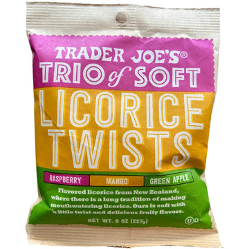 Trader Joe's Trio of Soft Licorice Twists Raspberry Mango Green Apple, 8 oz