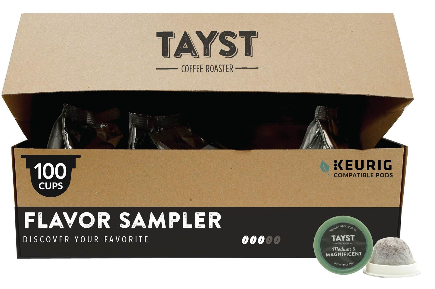 Tayst Coffee Pods, Vanilla Cream and Happy Hazelnut Medium Roast, K Cups Compatible with Keurig Coffee Maker, Sustainable Single Serve, Pack of 100
