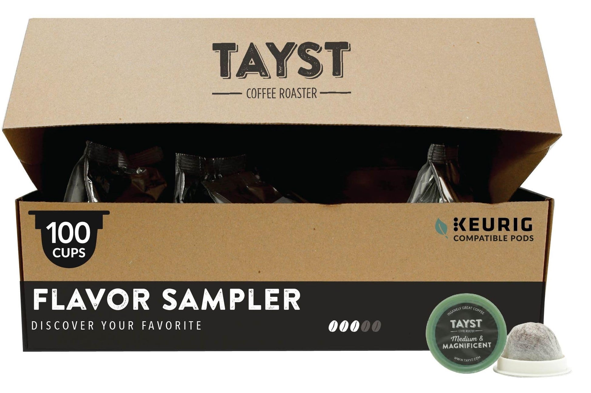 Tayst Coffee Pods, Vanilla Cream and Happy Hazelnut Medium Roast, K Cups Compatible with Keurig Coffee Maker, Sustainable Single Serve, Pack of 100
