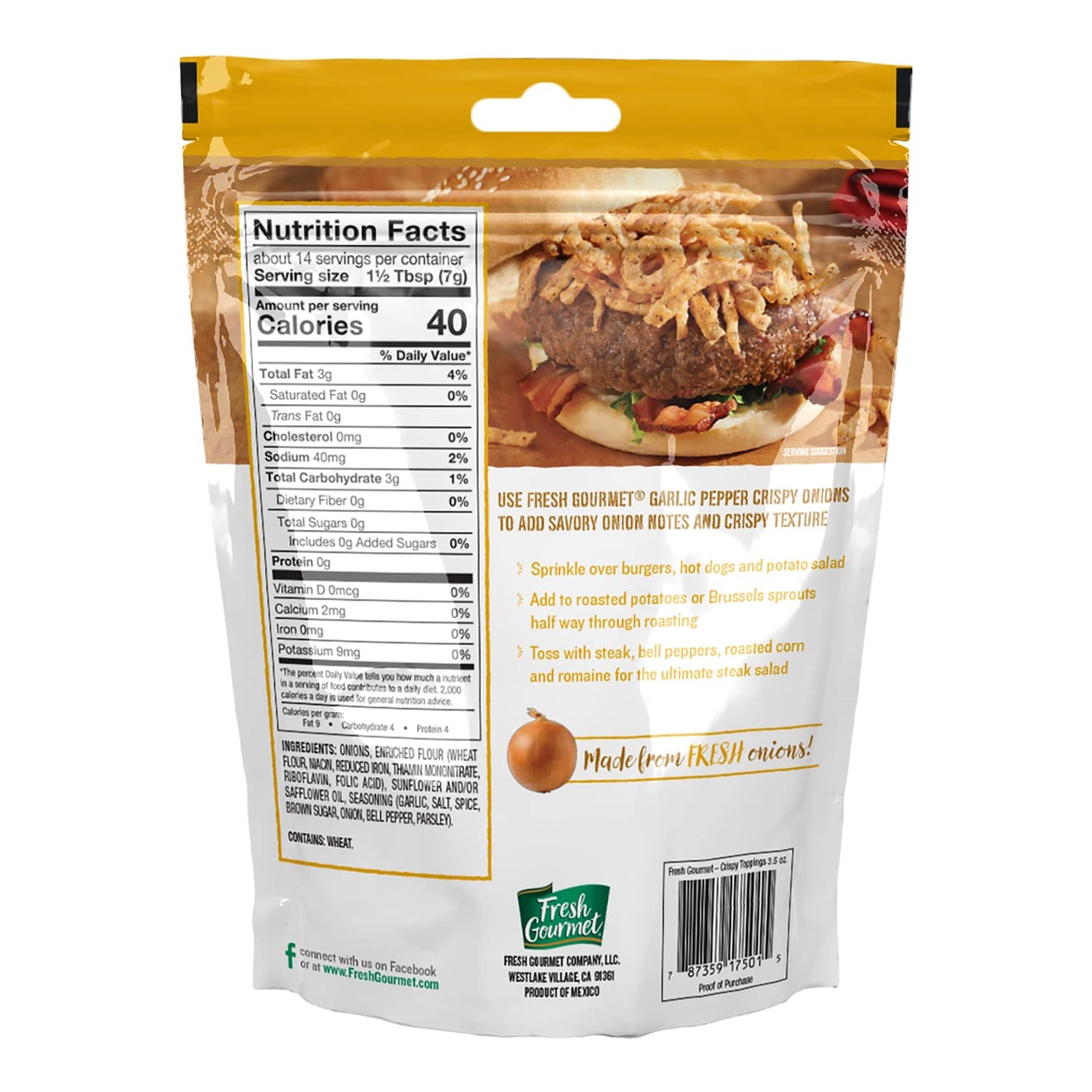 Fresh Gourmet Garlic Pepper Crispy Onions | Low Carb | Crunchy Snack And Salad Topper 3.5 Ounce (Pack Of 3)