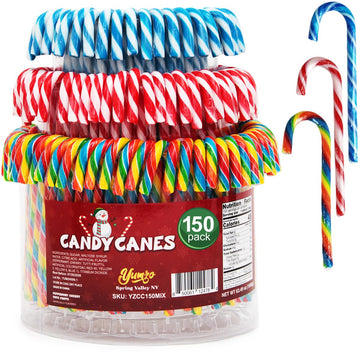 Christmas Candy Canes Tutti Frutti, Blue/White Peppermint, Red and White Cherry Mix Flavors - Bulk Candy Canes Individually Wrap