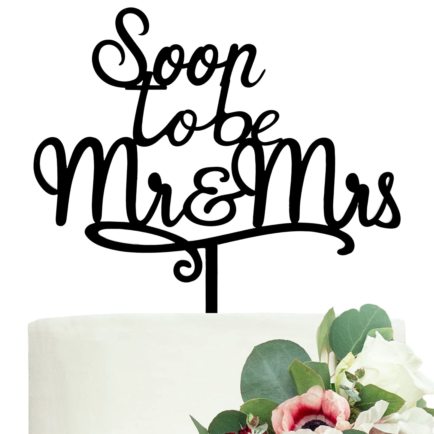 LOVENJOY Gift Boxed Soon To Be Mr and Mrs Cake Topper Engagement Black, Frosted Acrylic