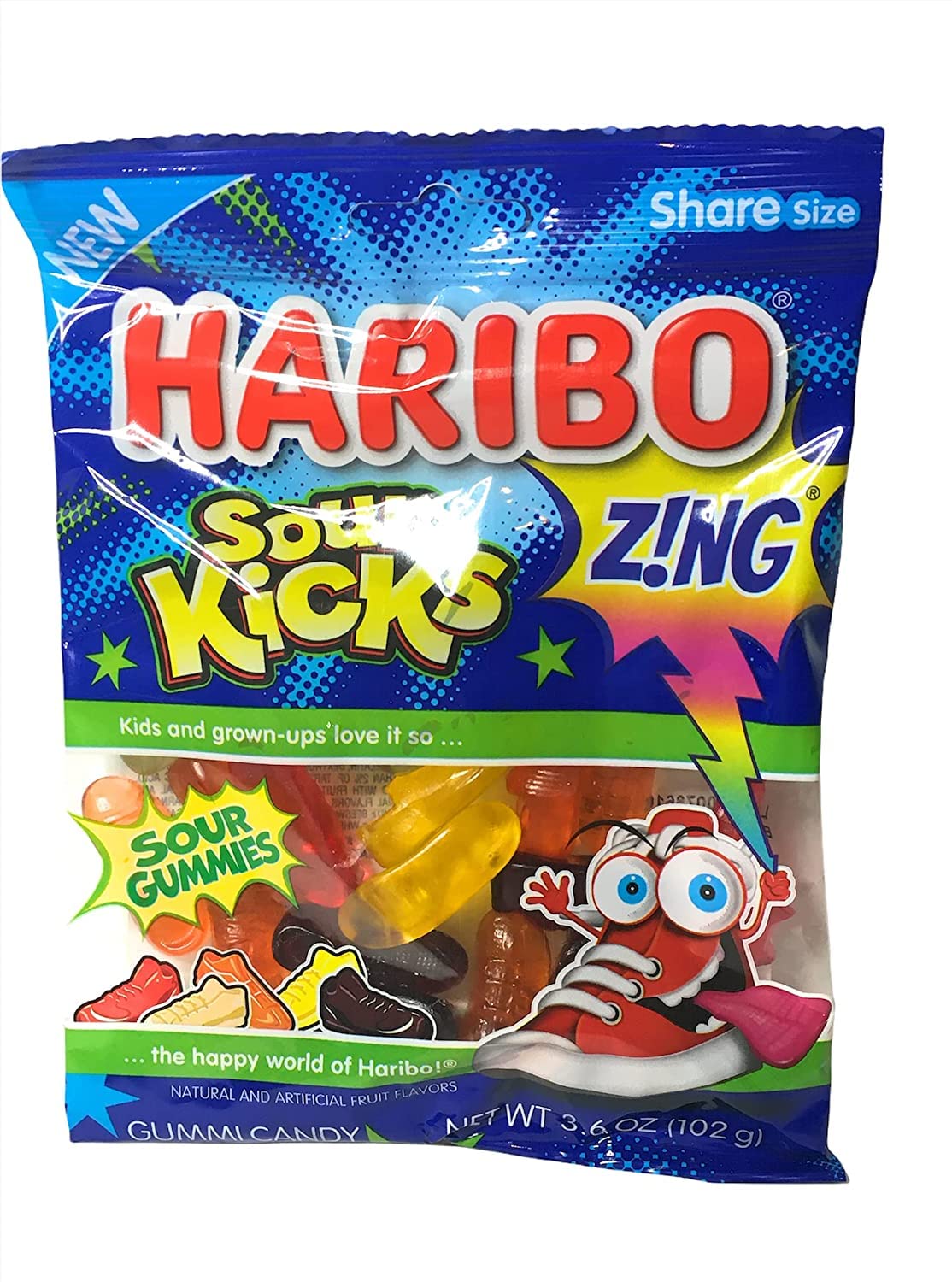Haribo Of America Haribo Zing Sour Kicks Gummies, 3.6 Oz Bags, 4 Bags Total (Shoe Shaped Gummy Candy), Multi, 3.6 Ounce (Pack Of