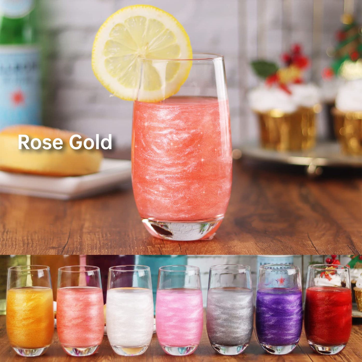 Sujoygar Rose Gold Edible Glitter, Food Grade 4g, Shimmer Luster Dust for Baking, Drinks, Cookies, Cupcakes, and Cocktails