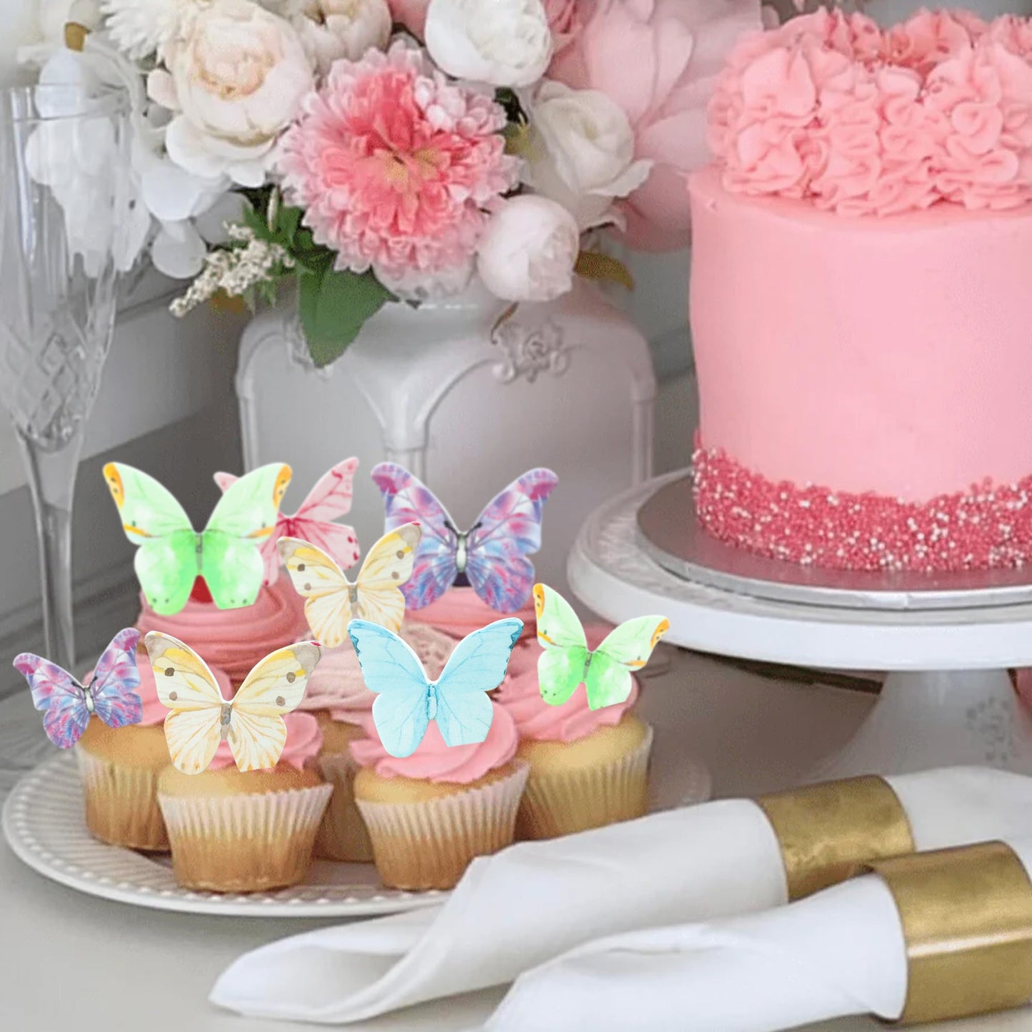 Ephlyn 40Pcs Edible Butterfly Cupcake Toppers 3D Butterfly Cake Picks Mixed Color Cake Decorations For Baby Shower Wedding Kids