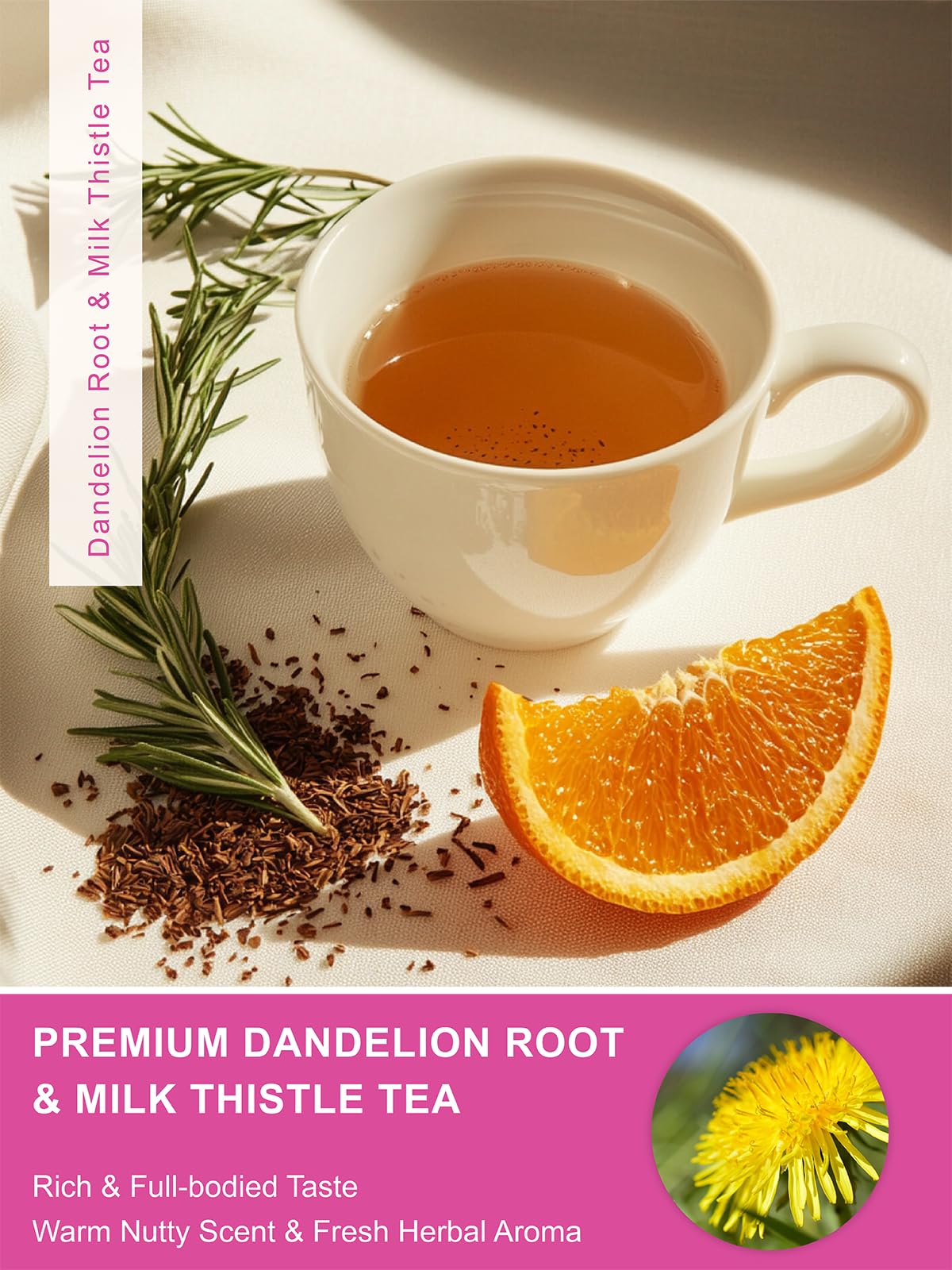 TeeLux Roasted Dandelion Root Tea with Milk Thistle & Peppermint, Caffeine Free, 50 Count