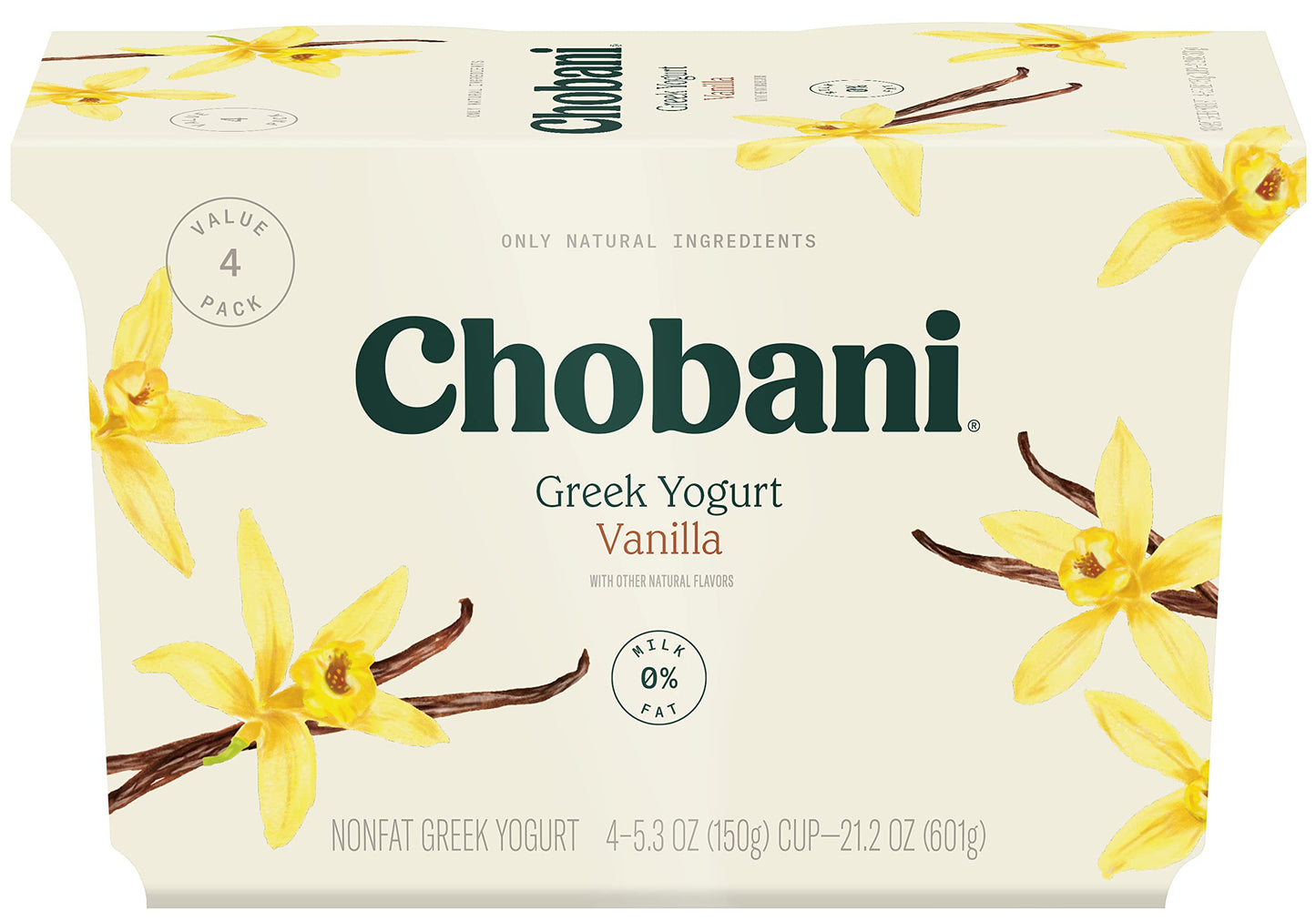 Chobani Non-Fat Greek Yogurt Vanilla Blended 5.3oz 4-pack