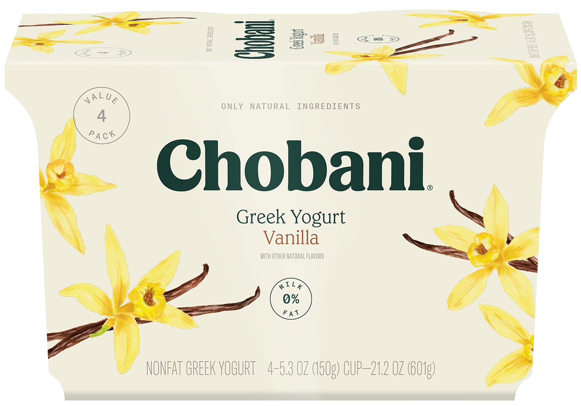 Chobani Non-Fat Greek Yogurt Vanilla Blended 5.3oz 4-pack