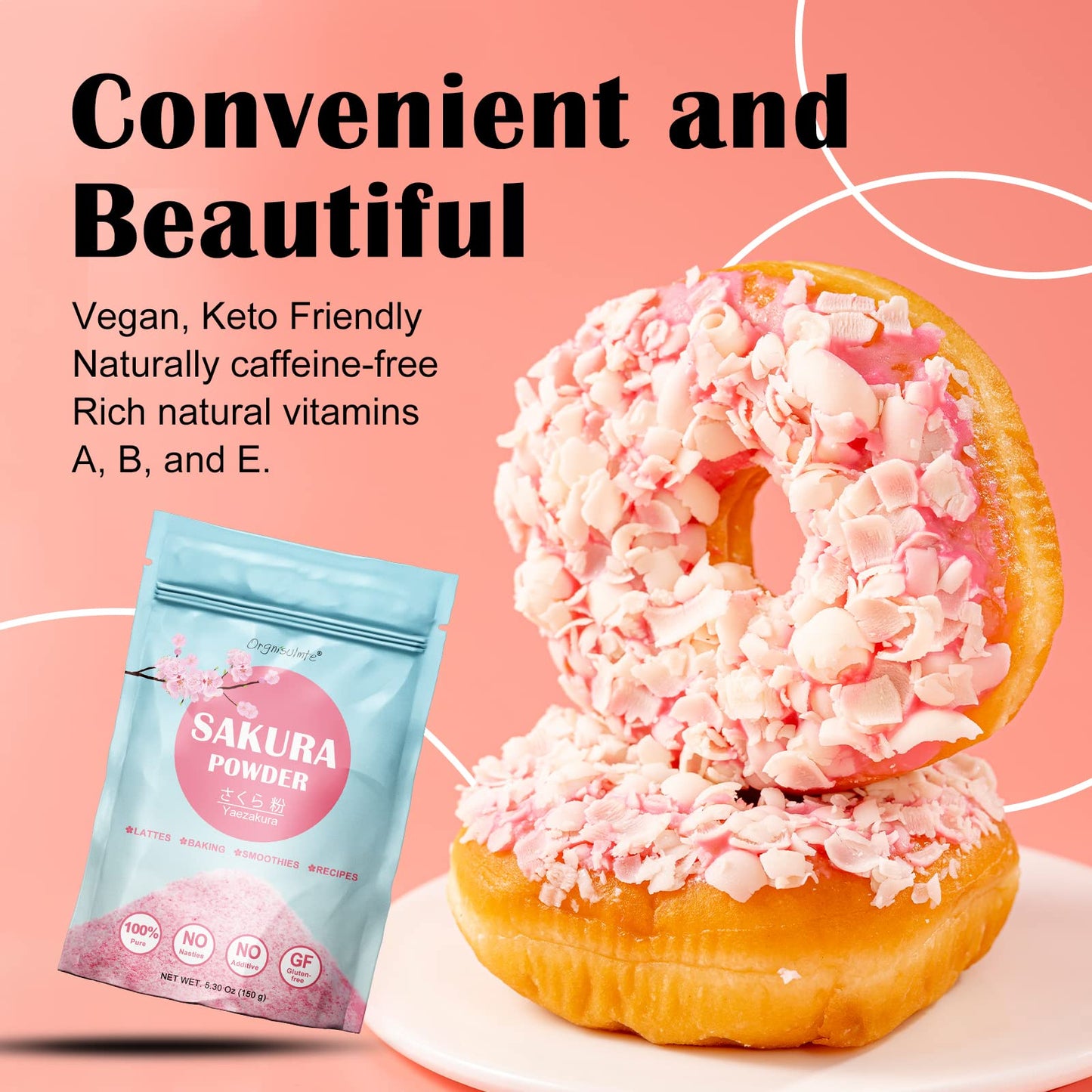 Orgnisulmte Sakura Powder 100% Japanese Cherry Blossom, Sakura Latte Gluten-Free, Keto Friendly, Made In Japan 5.3 Oz (150G)