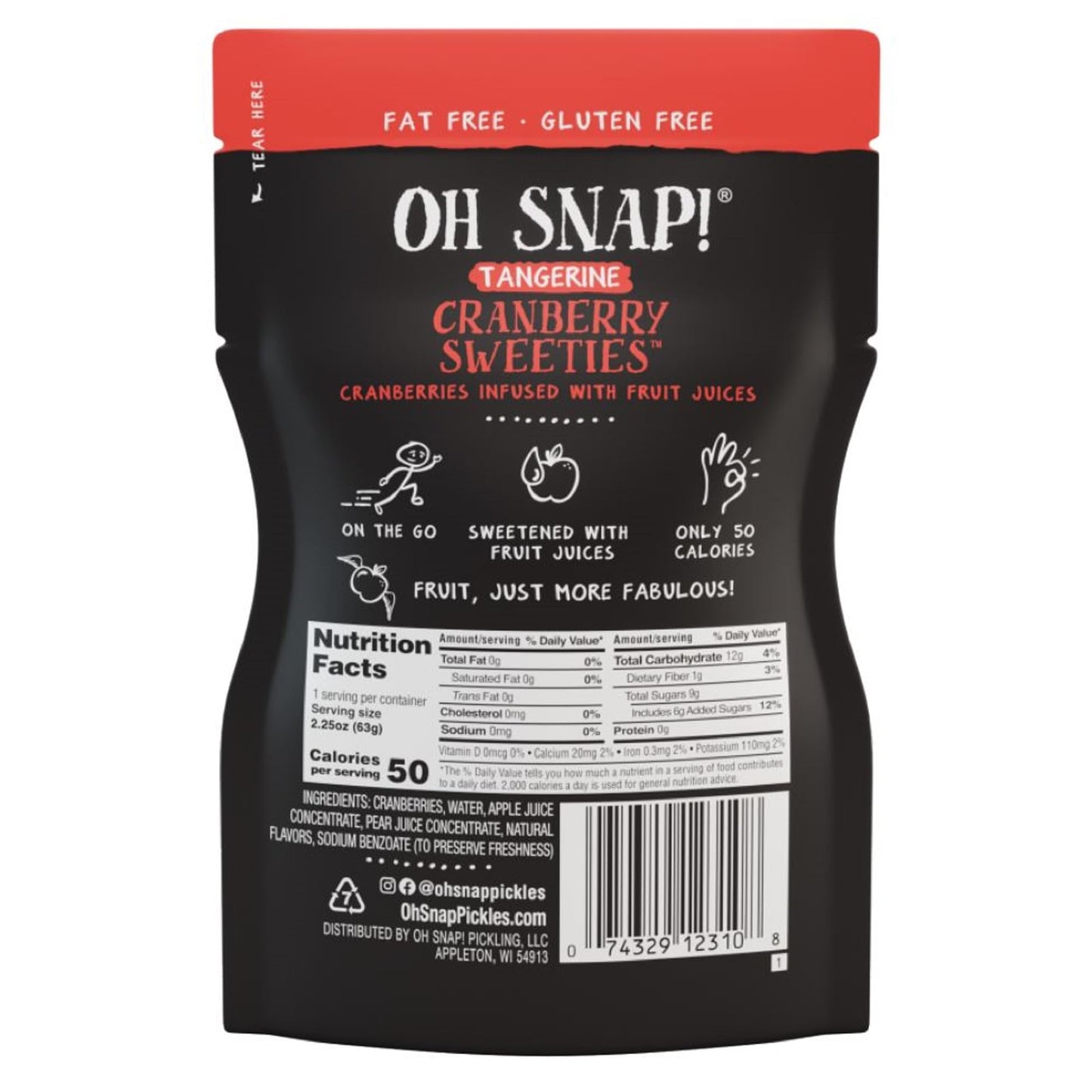 OH SNAP! Tangerine Cranberry Sweeties - Gluten-Free, Fat-Free Infused Cranberry Snacks, 12 Pack - Delicious & Healthy Treats