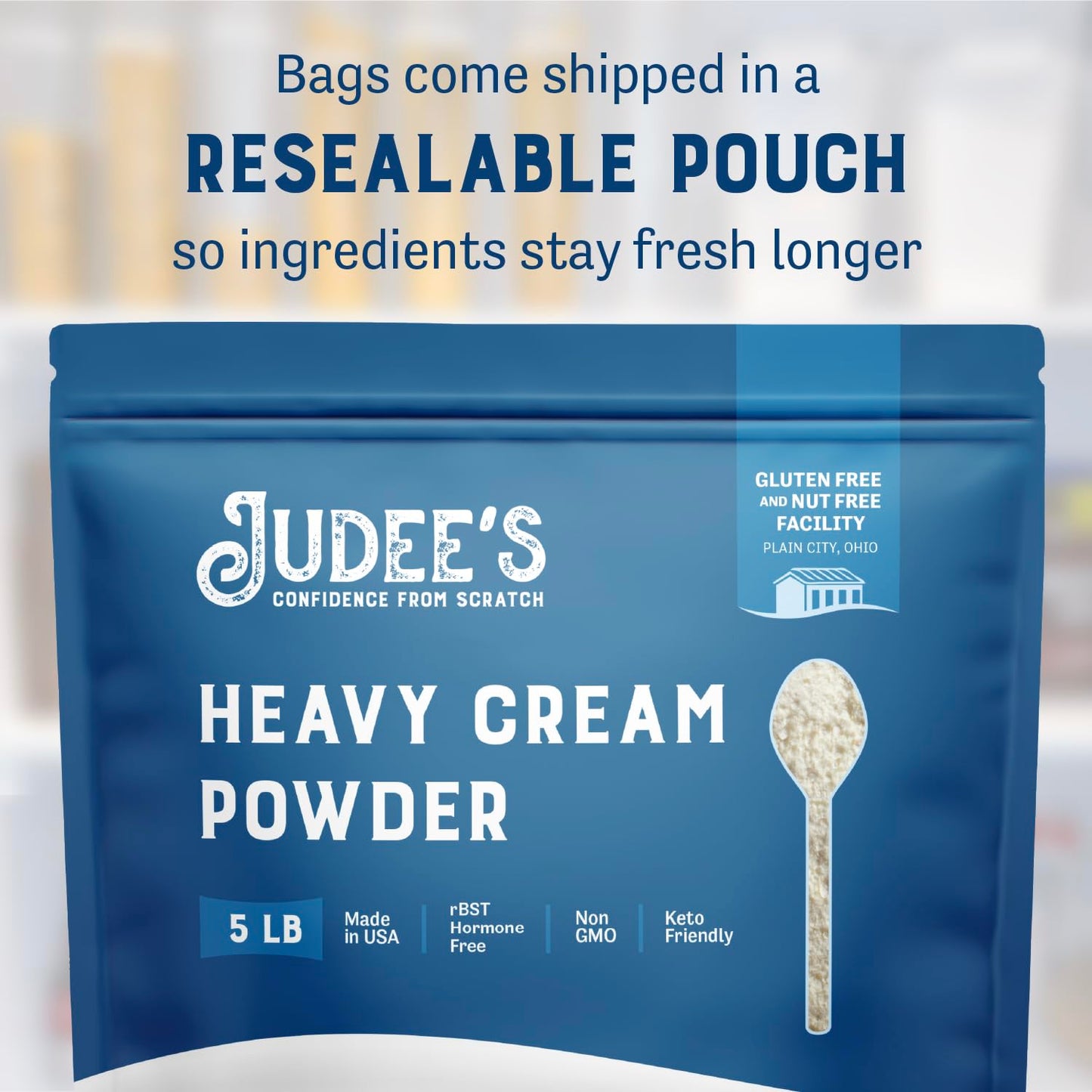 Judee s Gluten Free Heavy Cream Powder - Keto-Friendly Powdered Coffee Creamer - Shelf-Stable Powdered Creamer for Sauces & Soups - Whippable Mix for Fresh Whipped Cream - 5 Pound - Pack of 1