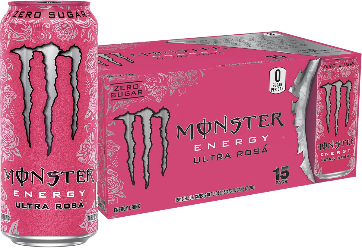 Monster Energy Ultra Rosa Sugar Free Energy Drink, 16 oz, 15 Pack